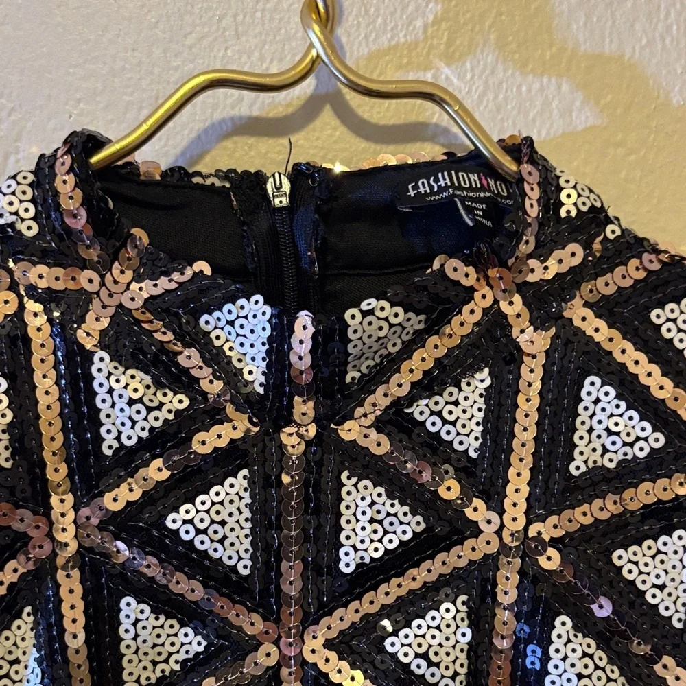 Fashion Nova Black and Gold Sequin Dress - Picture 2 of 2